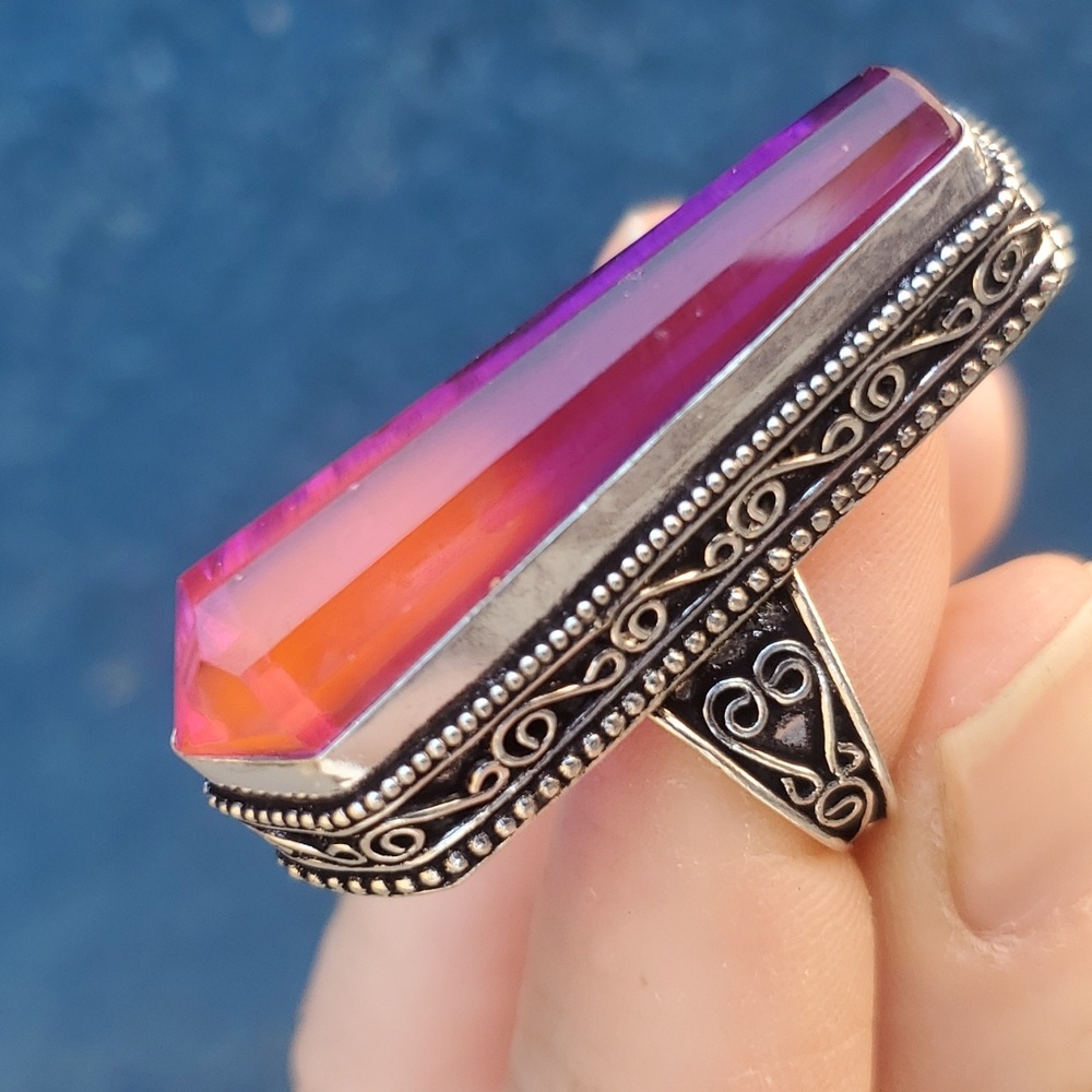 New Bi-Color Tourmaline 925 Silver Statement Ring.